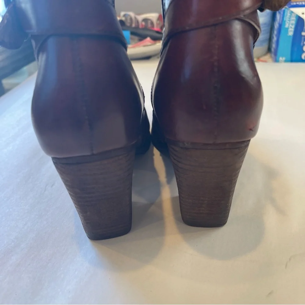 FRYE Patty Riding Boots Booties Brown Red-ish Leather High Block Heels size 8M